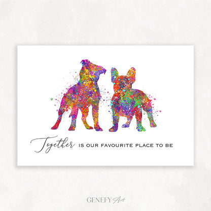 Staffordshire Bull Terrier and French Bulldog Watercolour Art Print