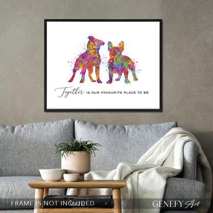 Staffordshire Bull Terrier and French Bulldog Watercolour Art Print