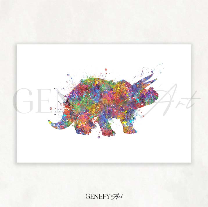 Dinosaur Triceratops Watercolour PrintX