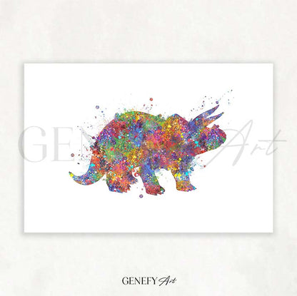 Dinosaur Triceratops Watercolour PrintX