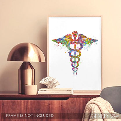 Veterinary Caduceus Medical Symbol Watercolour Print