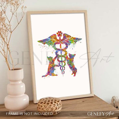 Veterinary Caduceus Medical Symbol Watercolour Print