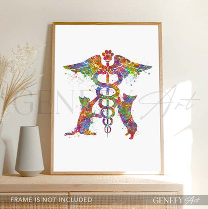 Veterinary Caduceus Medical Symbol Watercolour Print