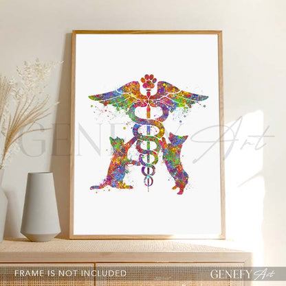 Veterinary Caduceus Medical Symbol Watercolour Print
