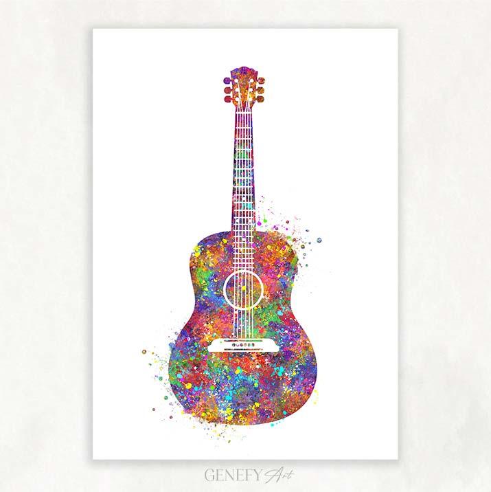 Acoustic Guitar Watercolour Art - Genefy Art