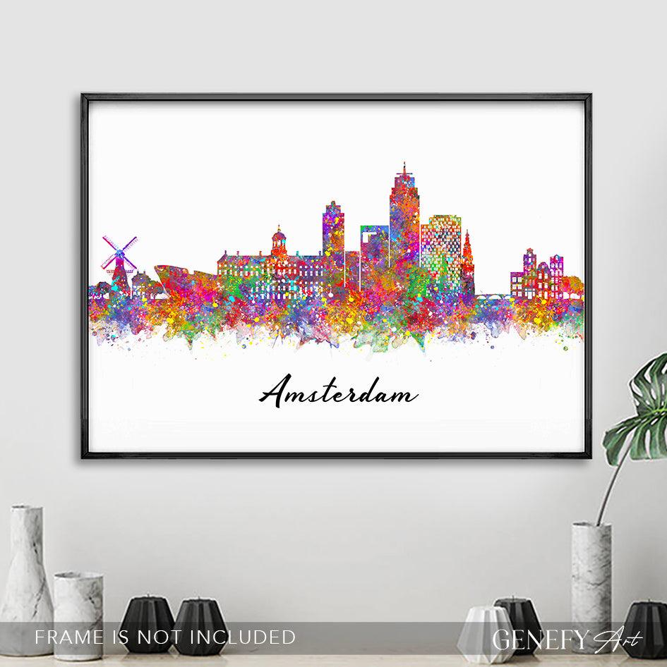 Amsterdam Skyline Watercolour Art Print - Genefy Art