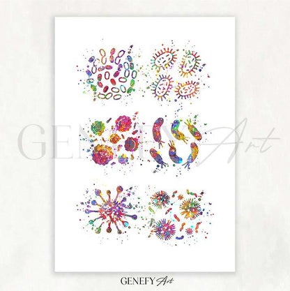 Bacteria Watercolour Print - Genefy Art