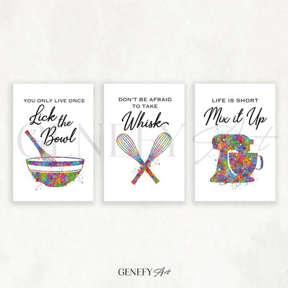Baking Quote Watercolour Print Set of 3 - Genefy Art