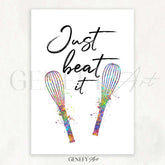 Baking Quote Watercolour Print - Just Beat It - Genefy Art