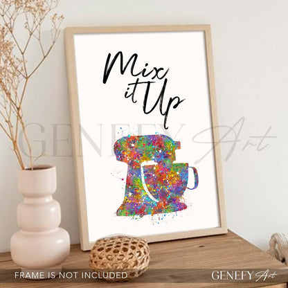 Baking Quote Watercolour Print - Mix It Up - Genefy Art