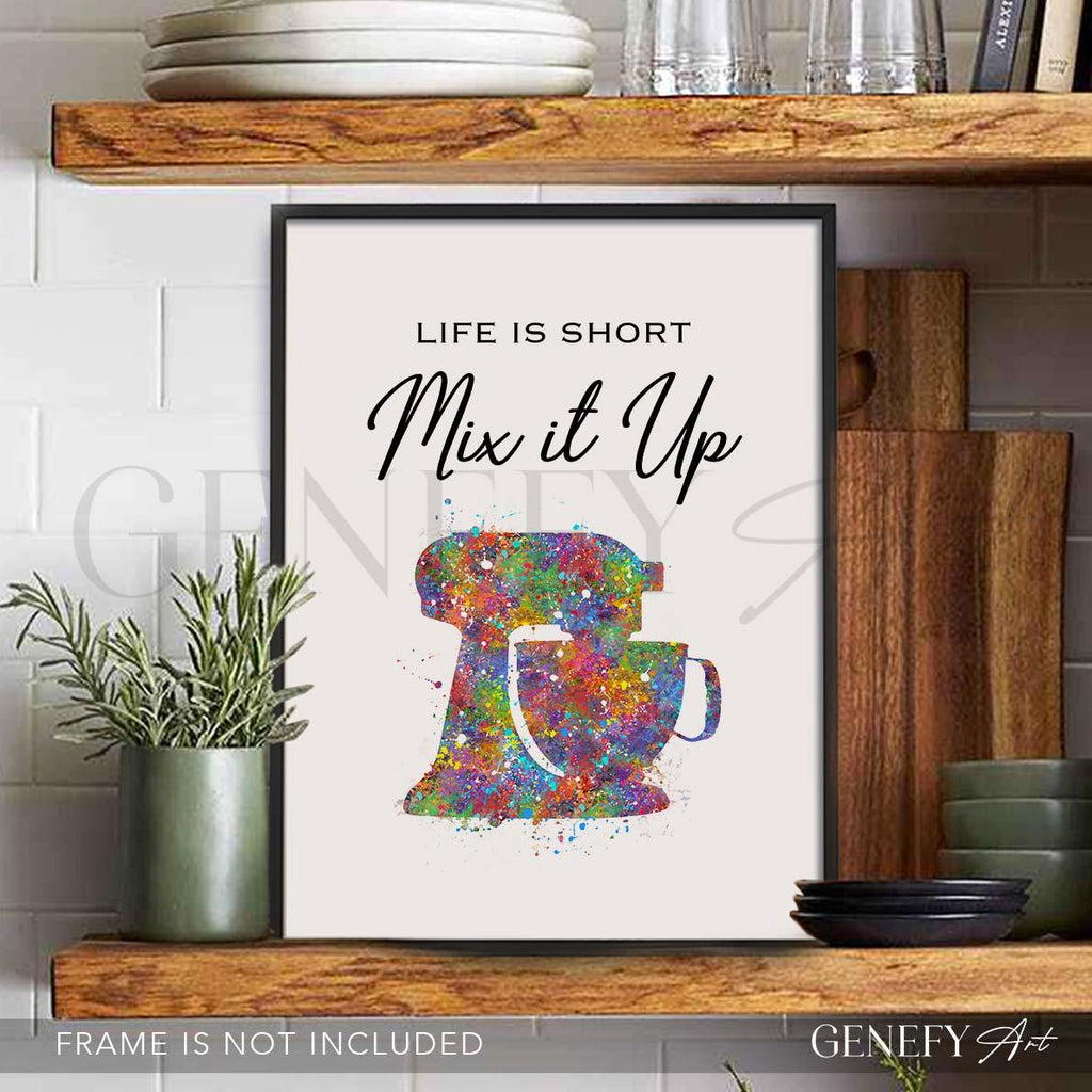 Baking Quote Watercolour Print - Life Is Short Mix It Up - Genefy Art