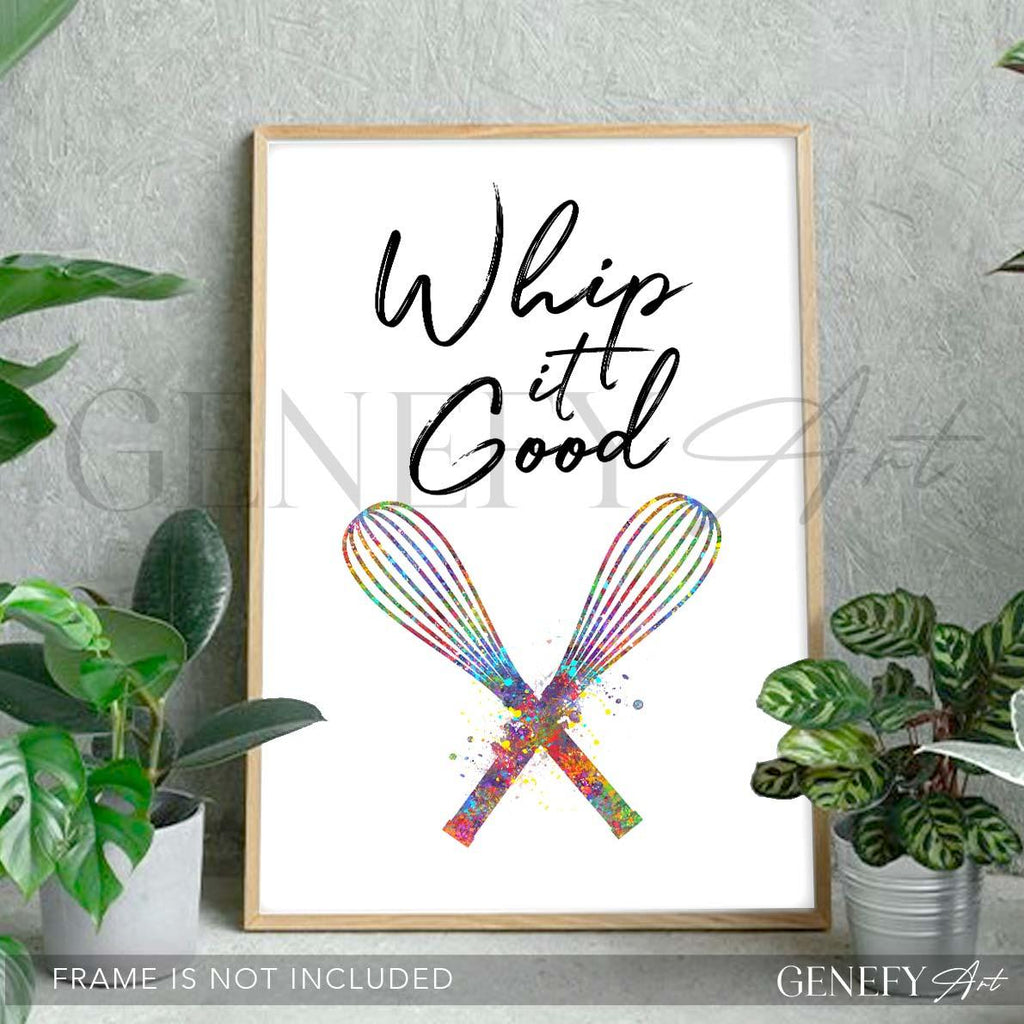 Baking Quote Watercolour Print - Whip It Good - Genefy Art