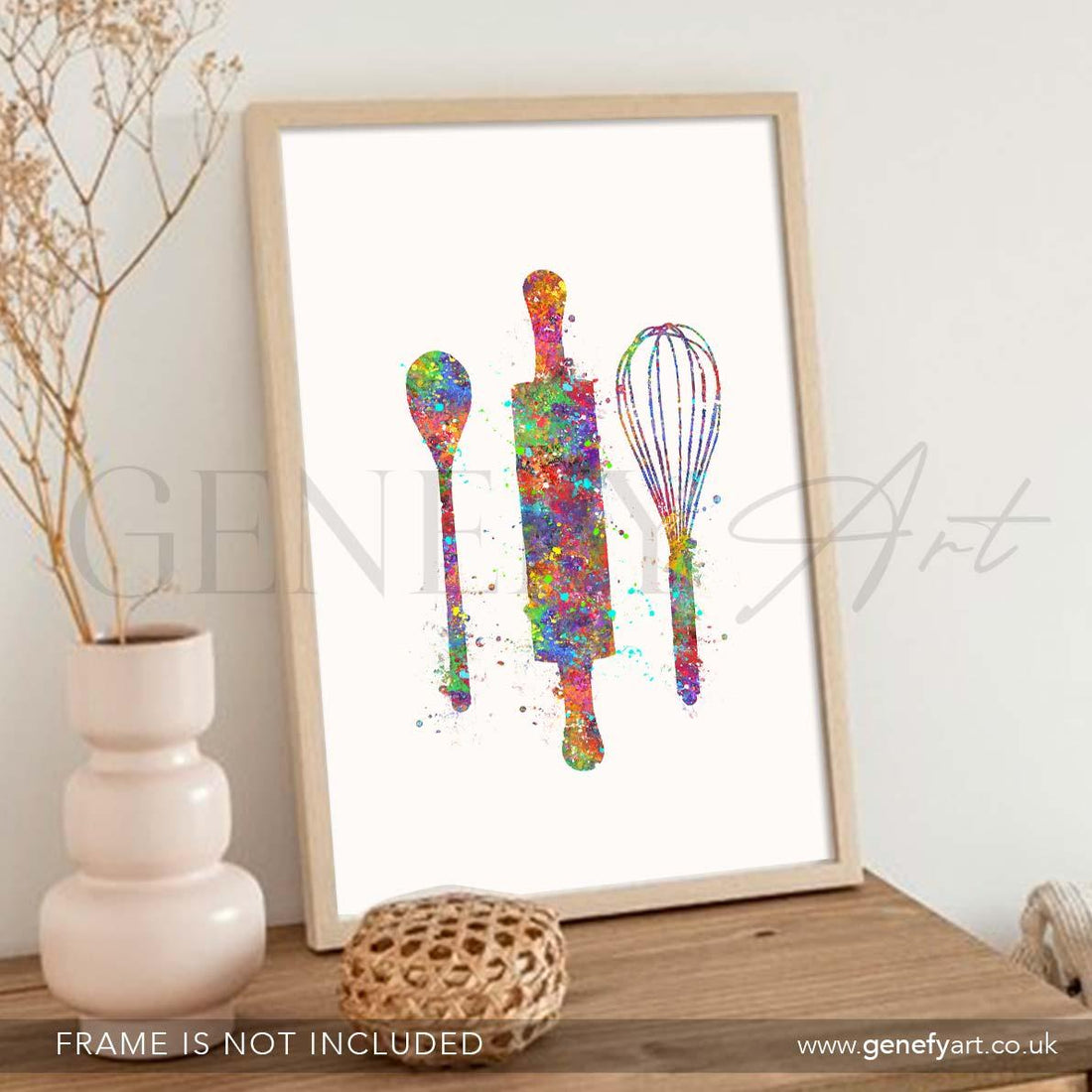 Baking Utensils Watercolour Kitchen Print - Genefy Art