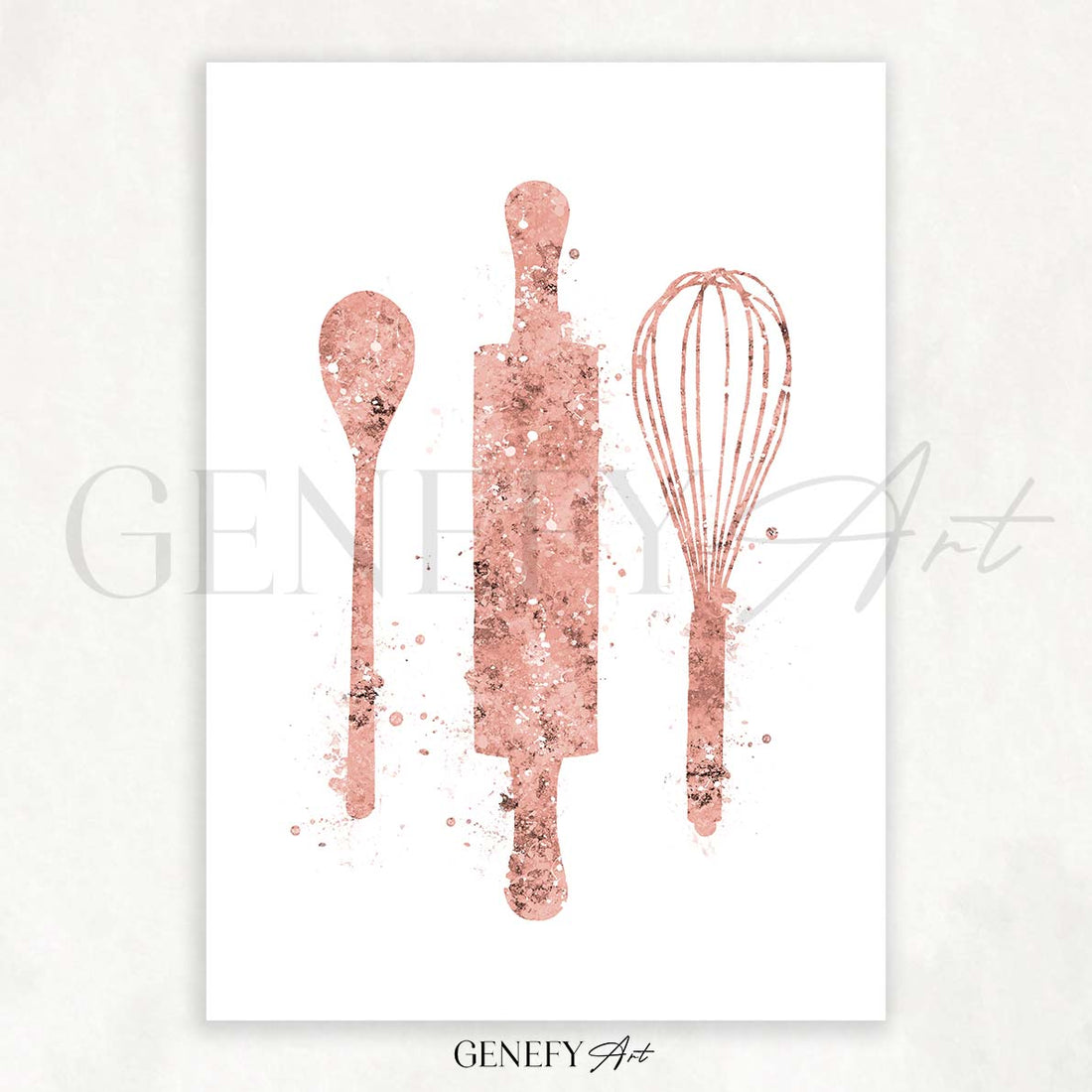 Pink Baking Utensils Watercolour Kitchen Print