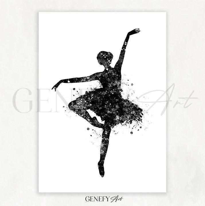 Ballerina Black and White Watercolour Print - Genefy Art