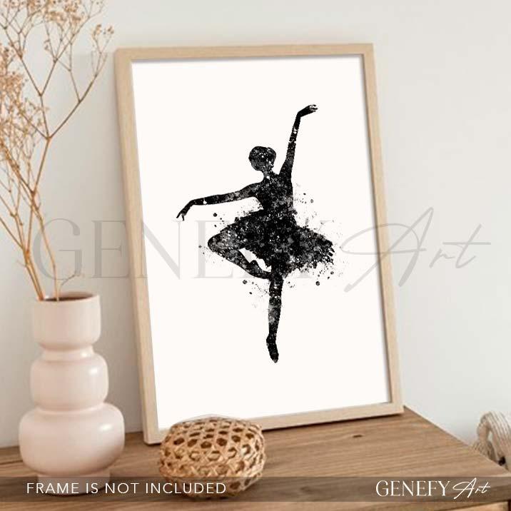 Ballerina Black and White Watercolour Print - Genefy Art