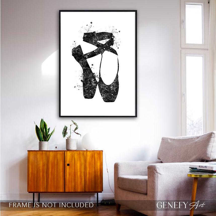 Ballet Shoes Black and White Watercolour Print - Genefy Art