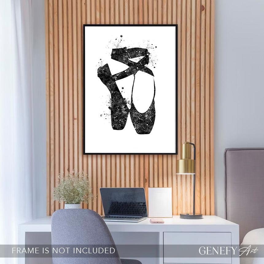 Ballet Shoes Black and White Watercolour Print - Genefy Art
