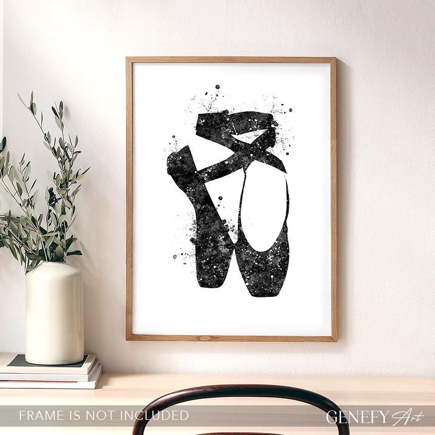 Ballet Shoes Black and White Watercolour Print - Genefy Art