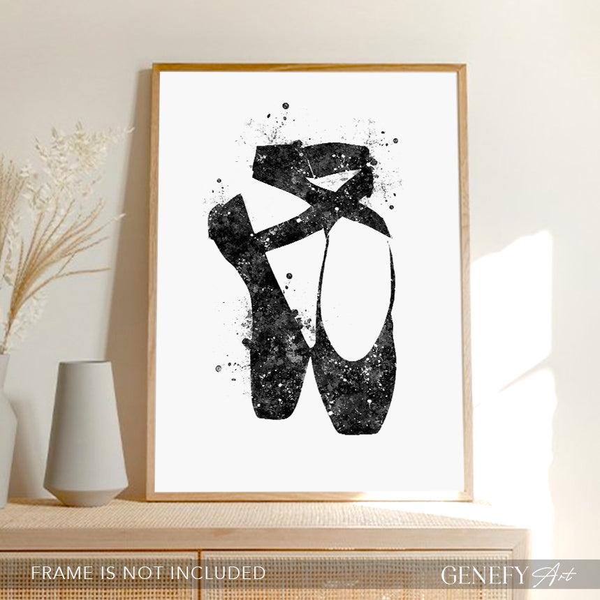 Ballet Shoes Black and White Watercolour Print - Genefy Art