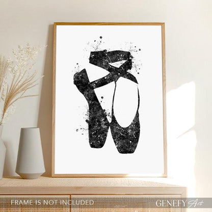 Ballet Shoes Black and White Watercolour Print - Genefy Art