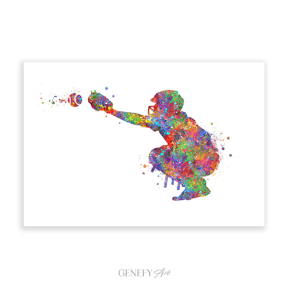 Baseball Player Catcher Watercolour Print