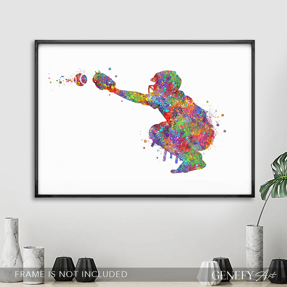Baseball Player Catcher Watercolour Print