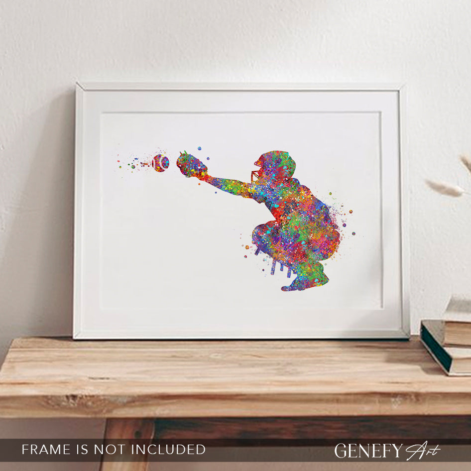 Baseball Player Catcher Watercolour Print