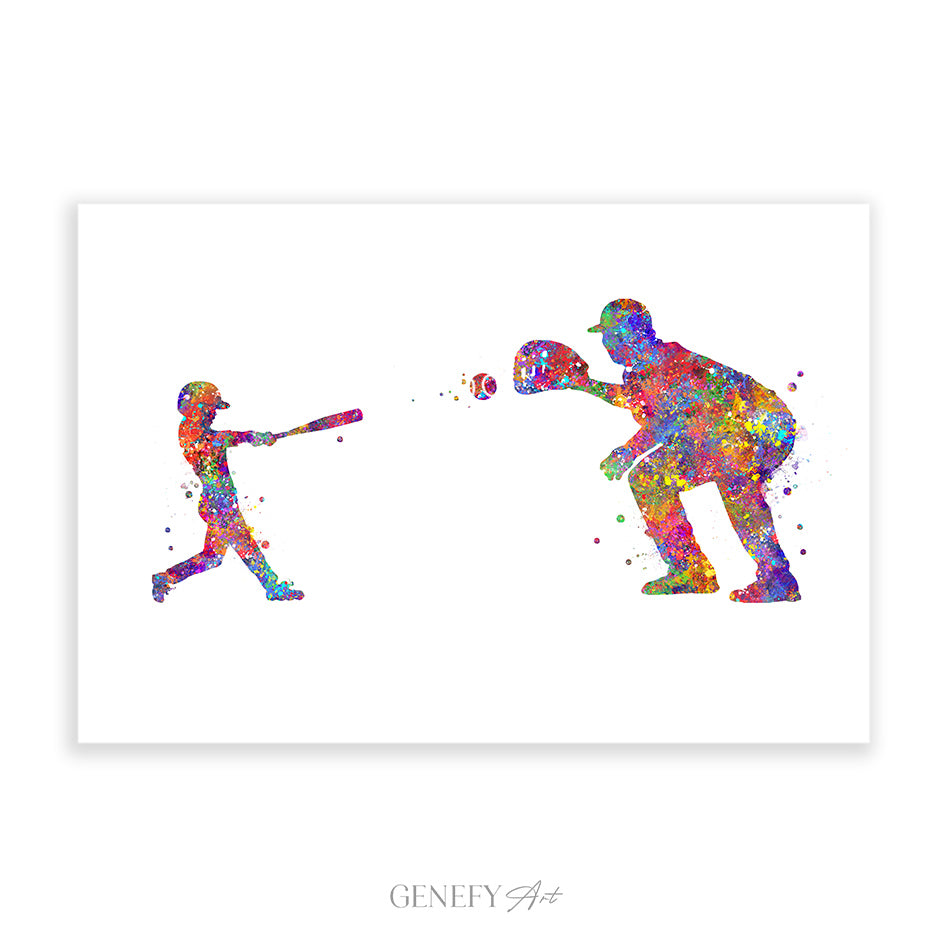 Baseball Father and Son Watercolour Print