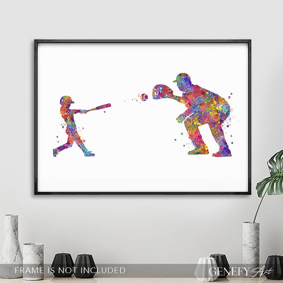 Baseball Father and Son Watercolour Print
