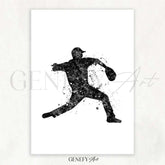 Baseball Player Black and White Watercolour Print - Genefy Art