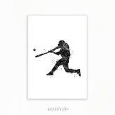 Baseball Player Black and White Watercolour Print - Genefy Art
