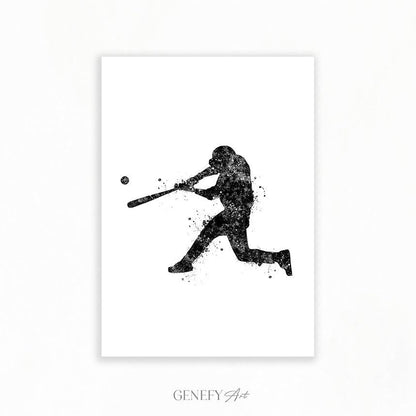 Baseball Player Black and White Watercolour Print - Genefy Art