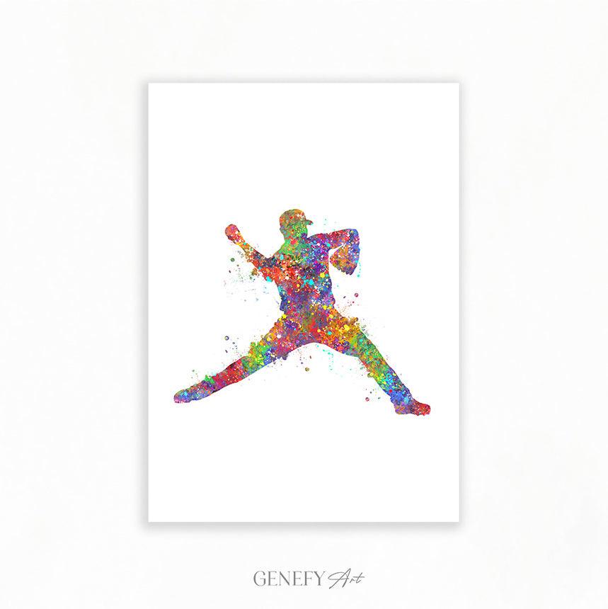 Baseball Player Watercolour Print - Genefy Art