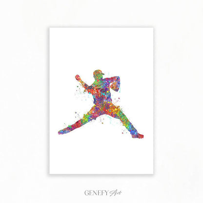 Baseball Player Watercolour Print - Genefy Art