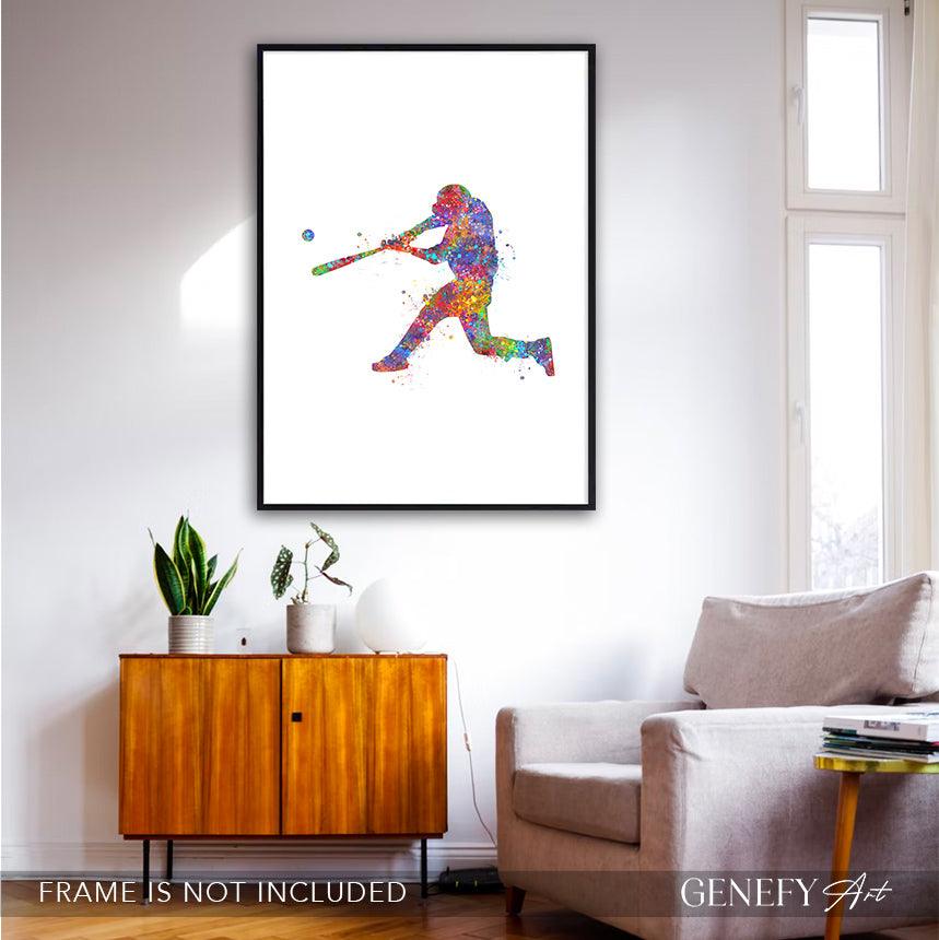 Baseball Player Watercolour Print - Genefy Art
