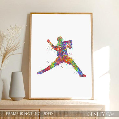 Baseball Player Watercolour Print - Genefy Art