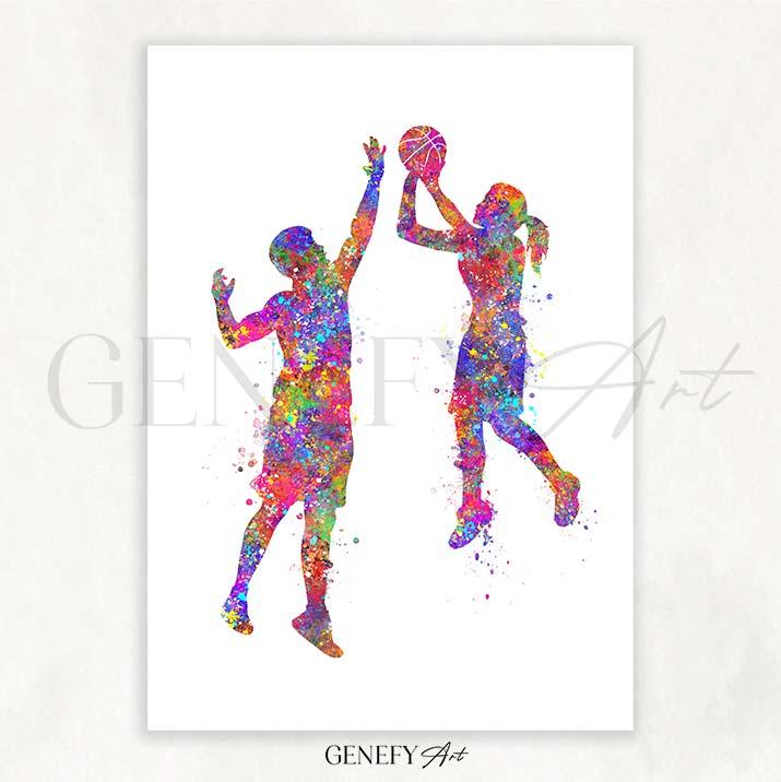 Basketball Couple Watercolour Print - Genefy Art