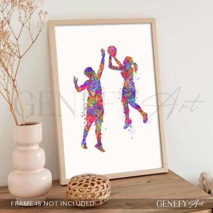 Basketball Couple Watercolour Print - Genefy Art
