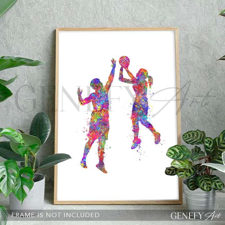 Basketball Couple Watercolour Print - Genefy Art