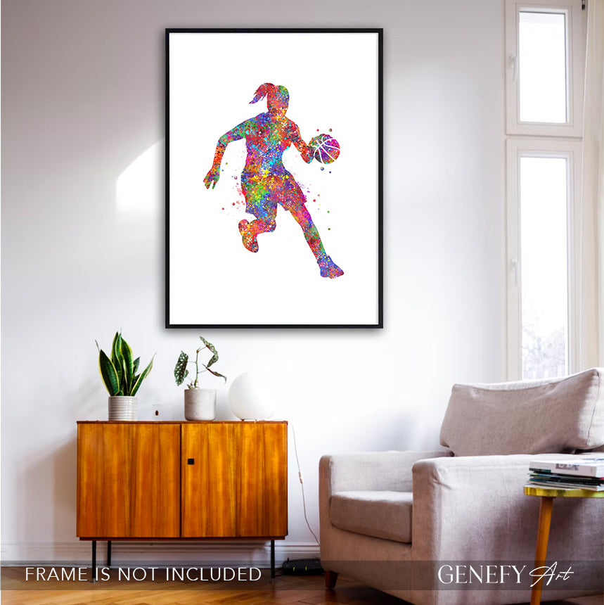 Female Basketball Player Watercolour Print