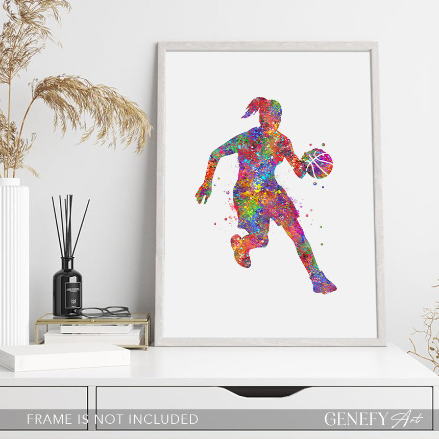 Female Basketball Player Watercolour Print