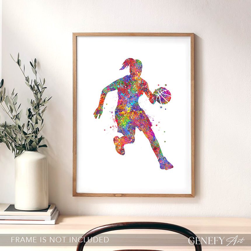 Female Basketball Player Watercolour Print