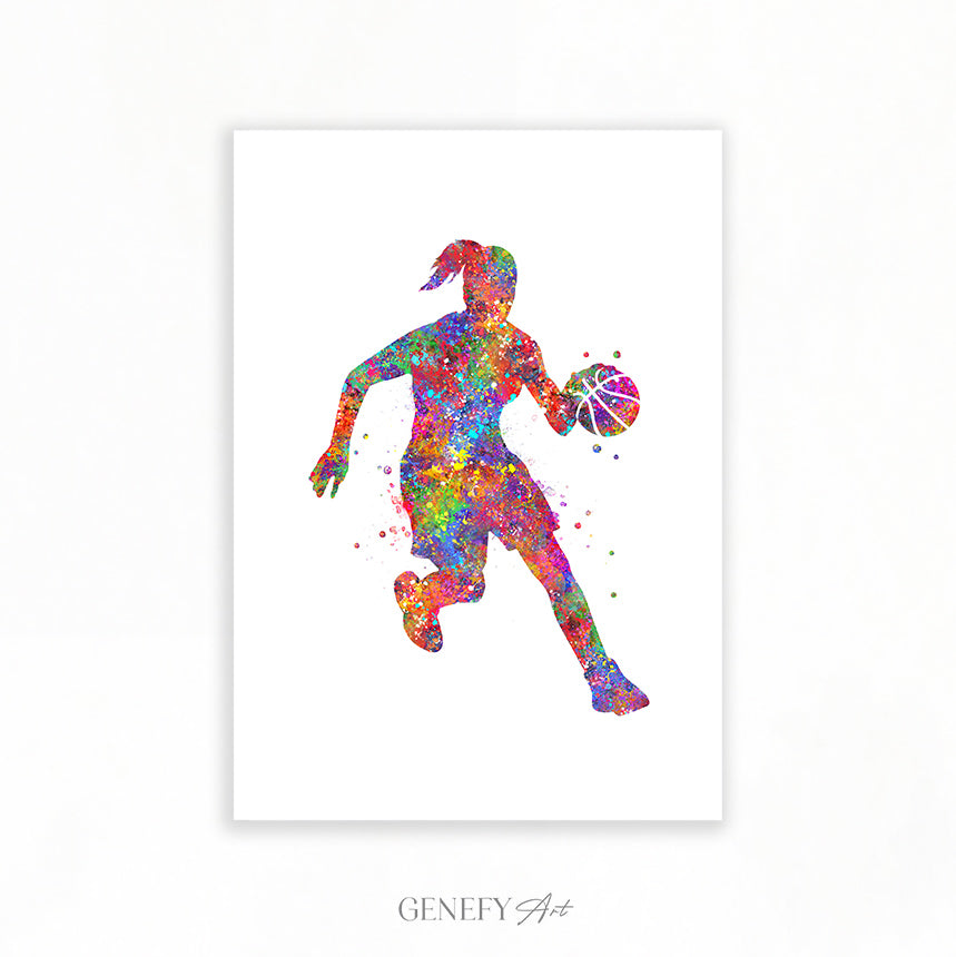 Female Basketball Player Watercolour Print