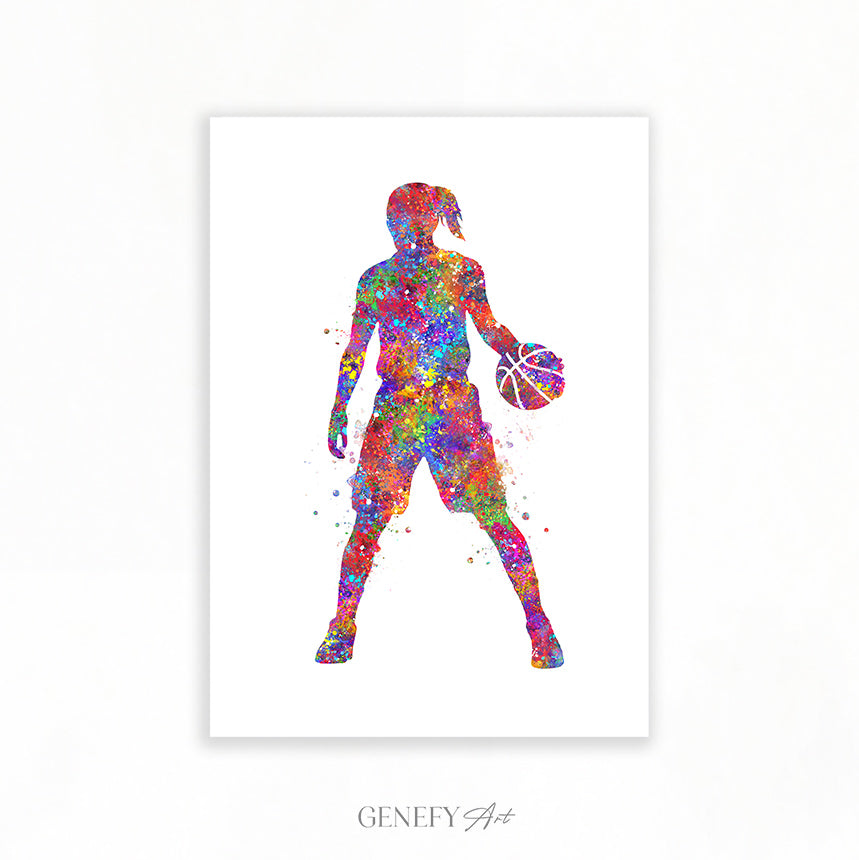 Female Basketball Player Watercolour Print
