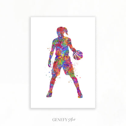 Female Basketball Player Watercolour Print