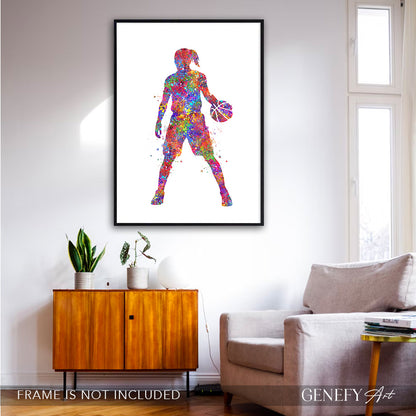 Female Basketball Player Watercolour Print