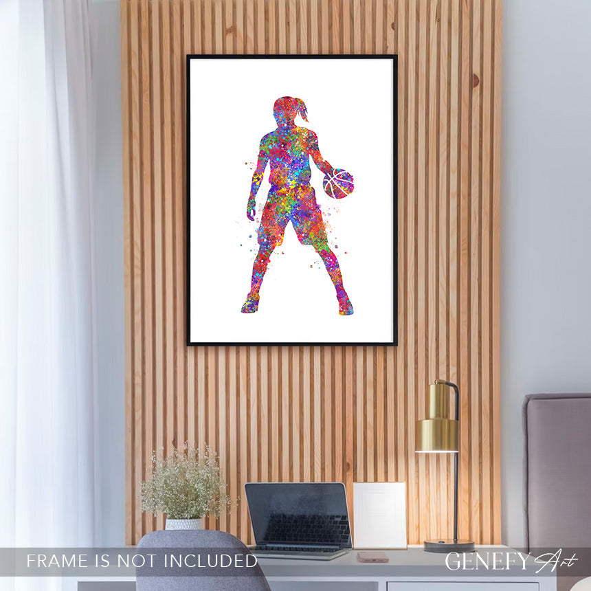 Female Basketball Player Watercolour Print