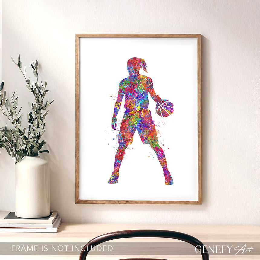 Female Basketball Player Watercolour Print