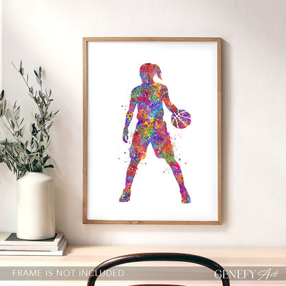 Female Basketball Player Watercolour Print